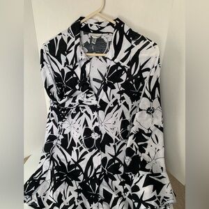 Harve Benard Womens Plus Size Linen Cotton Top Black and White Floral